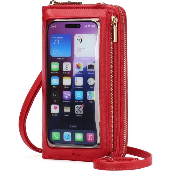 Women Bright Red Phone Purse Crossbody Bags for Small Travel Wallet Touch Screen